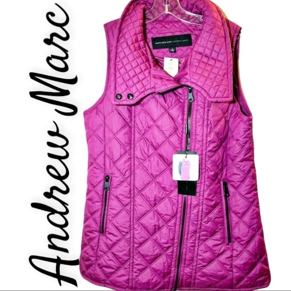 NWT ANDREW MARC Fuchsia Quilted Puffer Vest, Size Small - Picture 3 of 12